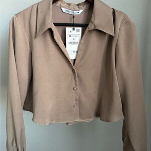 Zara Women's Beige Cropped Blouse